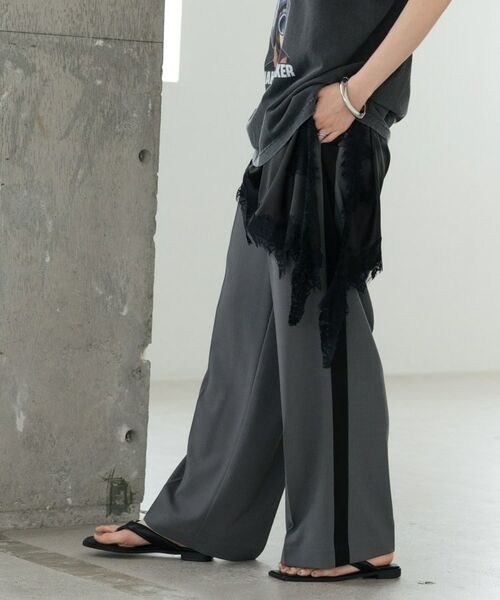 GALLEST / ギャレスト パンツ | Comfy SET UP｜イージーサイドラインワイドパンツ【セットアップ対応／通勤／カセット服／接触冷感／UVカット】（チャコールグレー(613)）