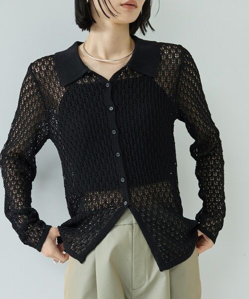 GALLEST / ギャレスト ニット・セーター | リネンライククロシェポロニット（ブラック(019)）