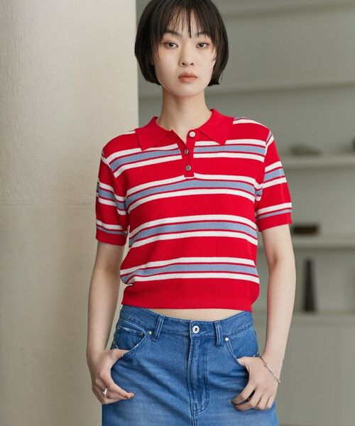 GALLEST / ギャレスト ニット・セーター | ジャカードポロニット（レッド(362)）