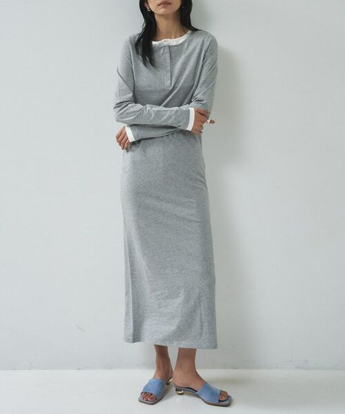 GALLEST / ギャレスト ロング・マキシ丈ワンピース | 【一部店舗限定】バイカラーヘンリーネックワンピース（ライトグレー(511)）