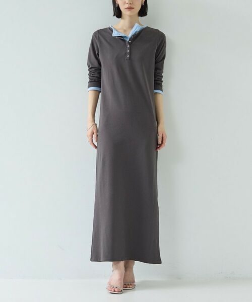 GALLEST / ギャレスト ロング・マキシ丈ワンピース | 【一部店舗限定】バイカラーヘンリーネックワンピース（チャコールグレー(513)）