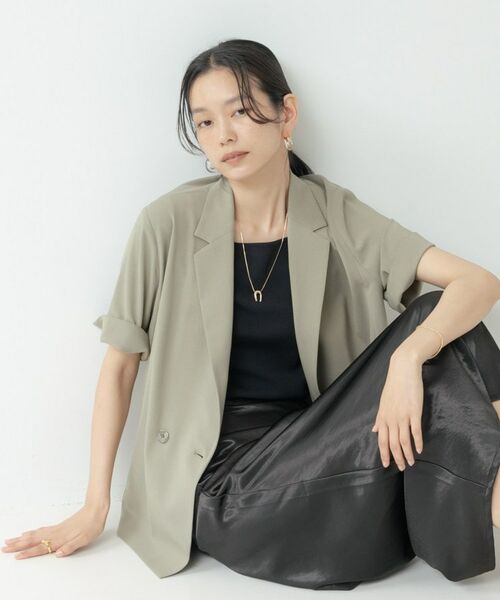 GALLEST / ギャレスト テーラードジャケット | Comfy SET UP｜ハーフスリーブジャケット【セットアップ対応／通勤／接触冷感／UVカット】（オリーブグリーン(026)）