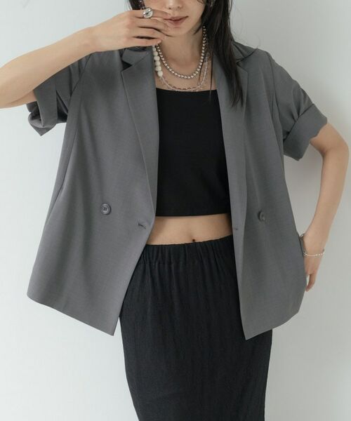 GALLEST / ギャレスト テーラードジャケット | Comfy SET UP｜ハーフスリーブジャケット【セットアップ対応／通勤／接触冷感／UVカット】（チャコールグレー(613)）