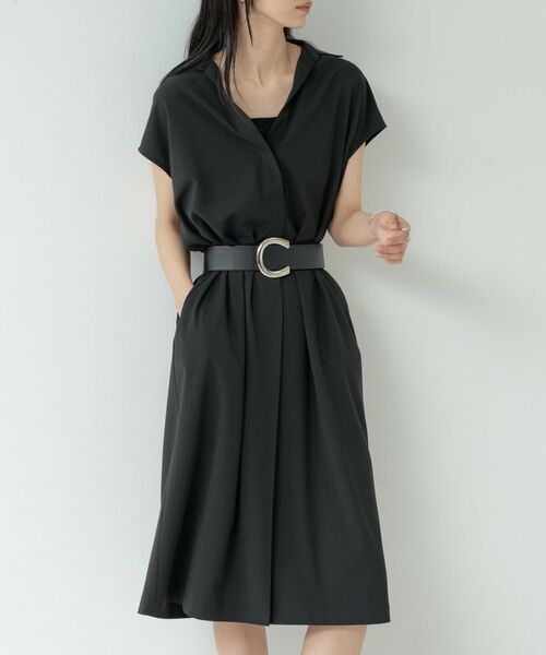 GALLEST / ギャレスト ミニ丈・ひざ丈ワンピース | Comfy SET UP｜スキッパーワンピース【通勤／接触冷感／UVカット】（ブラック(019)）