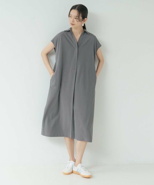 GALLEST / ギャレスト ミニ丈・ひざ丈ワンピース | Comfy SET UP｜スキッパーワンピース【通勤／接触冷感／UVカット】（チャコールグレー(613)）