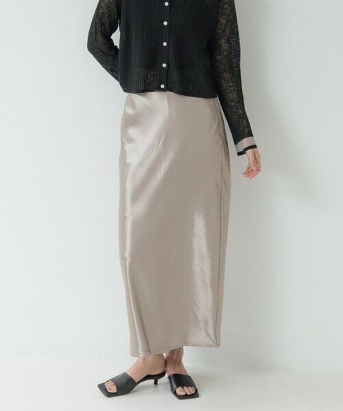 GALLEST / ギャレスト ロング・マキシ丈スカート | 【一部店舗限定】サテンナロースカート（チャコールグレー(014)）