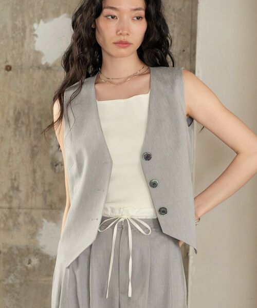 GALLEST / ギャレスト ベスト | サイドタックリネンジレ（チャコールグレー(913)）