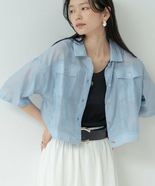 GALLEST / ギャレスト シャツ・ブラウス | デニムプリントシアーシャツ（サックスブルー(090)）