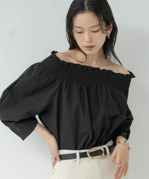GALLEST / ギャレスト シャツ・ブラウス | サッカーオフショルブラウス（ブラック(019)）
