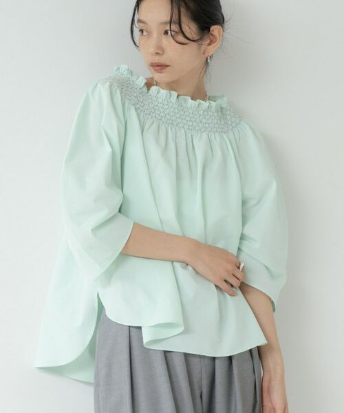 GALLEST / ギャレスト シャツ・ブラウス | サッカーオフショルブラウス（ライトグリーン(020)）