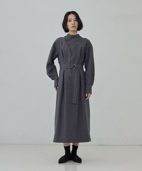 GALLEST / ギャレスト ロング・マキシ丈ワンピース | レイヤード風ベルテッドワンピース（チャコールグレー(013)）