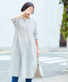 【洗える】【日本製】コットンリネンロングシャツワンピース