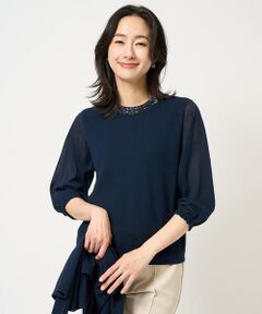 GEORGES RECH / ジョルジュ・レッシュ ニット・セーター | [アンサンブル対応]ビジュー刺繍シアー7分袖ニット