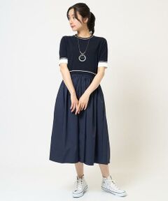 GEORGES RECH / ジョルジュ・レッシュ ロング・マキシ丈ワンピース | タフタドッキング配色ボーダーニットワンピース