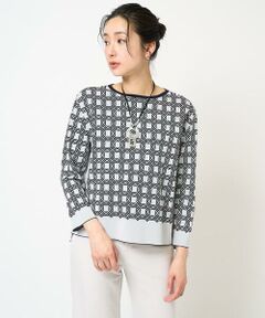 セール】 [日本製]裏カノコストレッチジャカード8分袖ニット