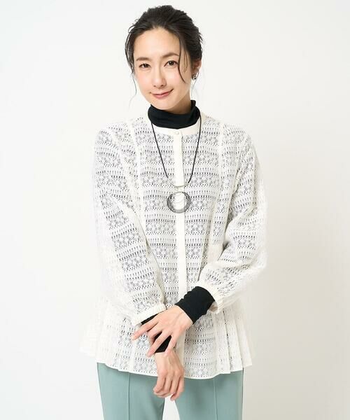 GEORGES RECH / ジョルジュ・レッシュ シャツ・ブラウス | 幾何ボーダーレースプリーツブラウス | 詳細2