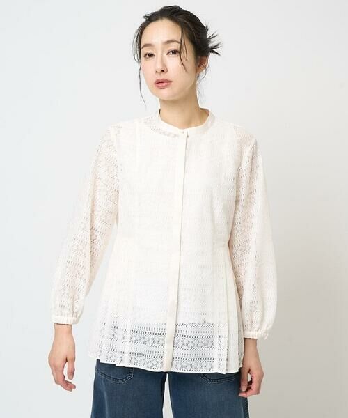 GEORGES RECH / ジョルジュ・レッシュ シャツ・ブラウス | 幾何ボーダーレースプリーツブラウス | 詳細3