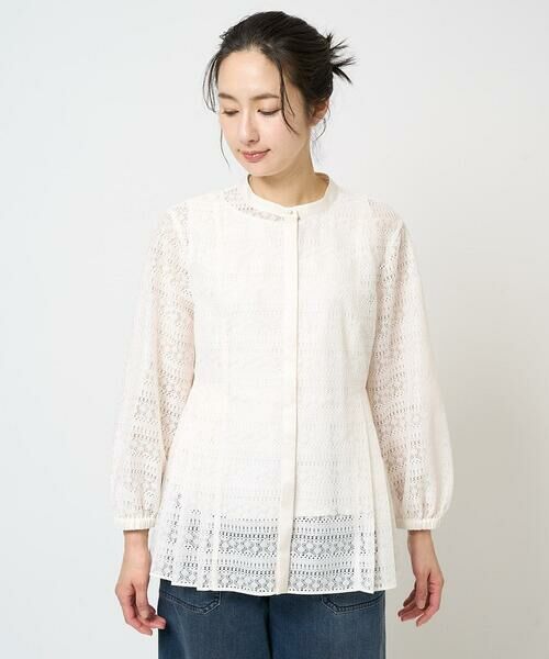 GEORGES RECH / ジョルジュ・レッシュ シャツ・ブラウス | 幾何ボーダーレースプリーツブラウス | 詳細4