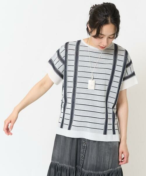 GEORGES RECH / ジョルジュ・レッシュ ニット・セーター | ジャガードストライプ幾何柄シアーニット | 詳細1