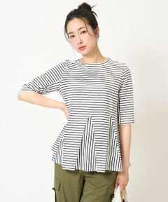 GEORGES RECH / ジョルジュ・レッシュ カットソー | [日本製]ボーダーペプラム5分袖カットソー