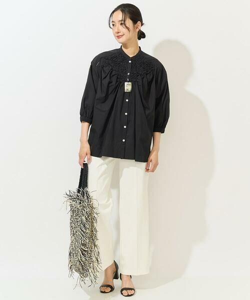 GEORGES RECH / ジョルジュ・レッシュ シャツ・ブラウス | バンドカラーハンドスモッキング7分袖ブラウス | 詳細14