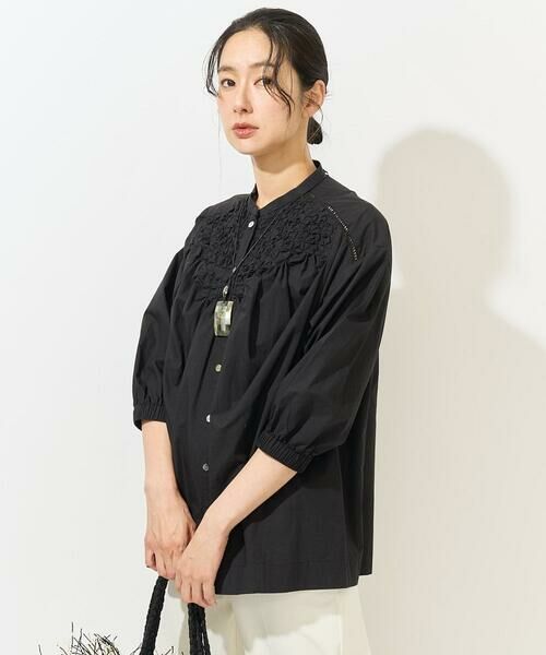 GEORGES RECH / ジョルジュ・レッシュ シャツ・ブラウス | バンドカラーハンドスモッキング7分袖ブラウス | 詳細3