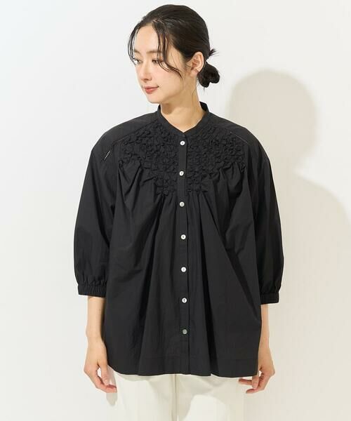 GEORGES RECH / ジョルジュ・レッシュ シャツ・ブラウス | バンドカラーハンドスモッキング7分袖ブラウス | 詳細5