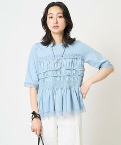 GEORGES RECH / ジョルジュ・レッシュ カットソー | [接触冷感]チュールビスチェ風5分袖カットソー