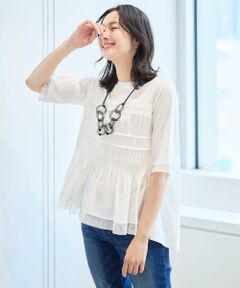 GEORGES RECH / ジョルジュ・レッシュ カットソー | [接触冷感]チュールビスチェ風5分袖カットソー