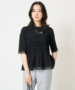 GEORGES RECH / ジョルジュ・レッシュ カットソー | [接触冷感]チュールビスチェ風5分袖カットソー