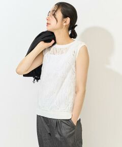 GEORGES RECH / ジョルジュ・レッシュ カットソー | [2点セット]チュールテープ刺繍タンク付きノースリーブプルオーバー