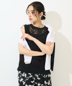 GEORGES RECH / ジョルジュ・レッシュ カットソー | [2点セット]チュールテープ刺繍タンク付きノースリーブプルオーバー