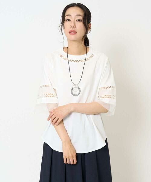 GEORGES RECH / ジョルジュ・レッシュ カットソー | チュールエンブロイダリー6分袖カットソー | 詳細1