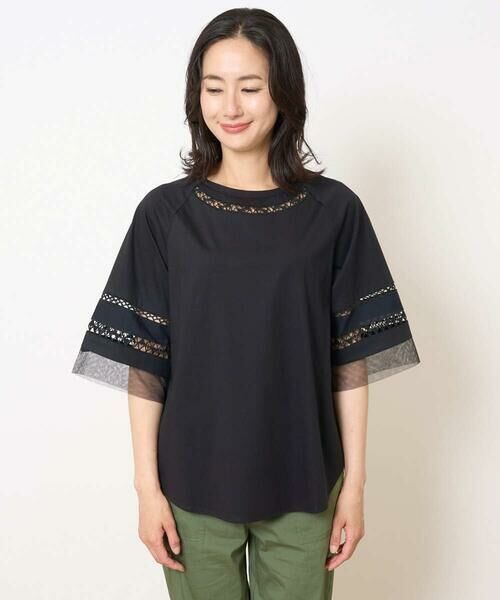 GEORGES RECH / ジョルジュ・レッシュ カットソー | チュールエンブロイダリー6分袖カットソー | 詳細5