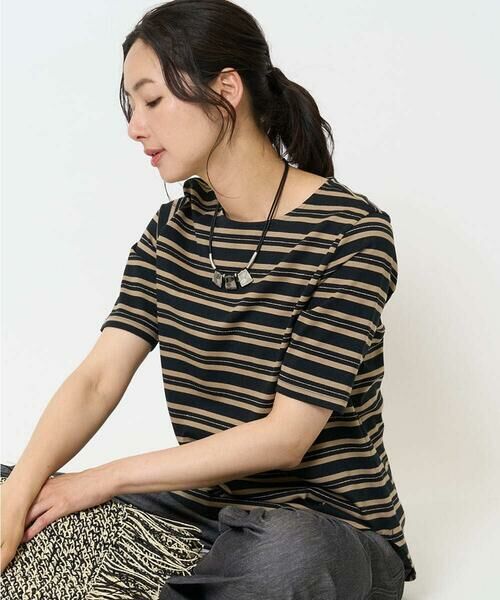 GEORGES RECH/ジョルジュ・レッシュ [日本製]マルチボーダーラメカットソー ベージュ系 M