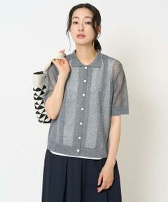 GEORGES RECH / ジョルジュ・レッシュ カーディガン・ボレロ | ラメ襟付きシアーメッシュニットカーディガン