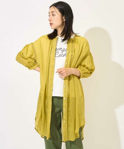 GEORGES RECH/ジョルジュ・レッシュ ラミーハシゴレース7分袖チュニックブラウス イエロー M
