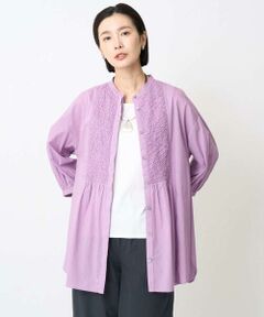 GEORGES RECH / ジョルジュ・レッシュ シャツ・ブラウス | バンドカラーシャーリングコットン7分袖ブラウス