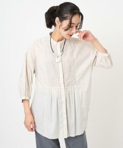 GEORGES RECH / ジョルジュ・レッシュ シャツ・ブラウス | バンドカラーシャーリングコットン7分袖ブラウス