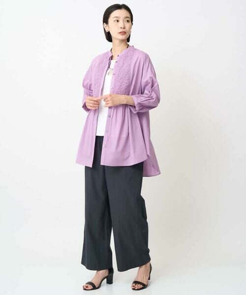 GEORGES RECH / ジョルジュ・レッシュ シャツ・ブラウス | バンドカラーシャーリングコットン7分袖ブラウス | 詳細23