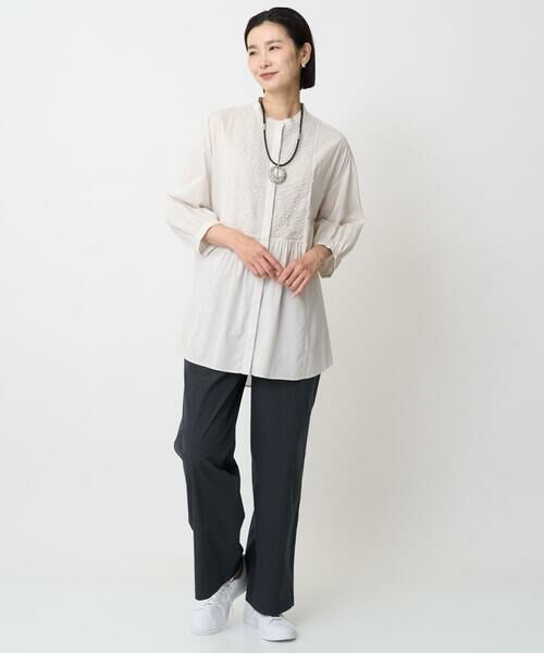 GEORGES RECH / ジョルジュ・レッシュ シャツ・ブラウス | バンドカラーシャーリングコットン7分袖ブラウス | 詳細24