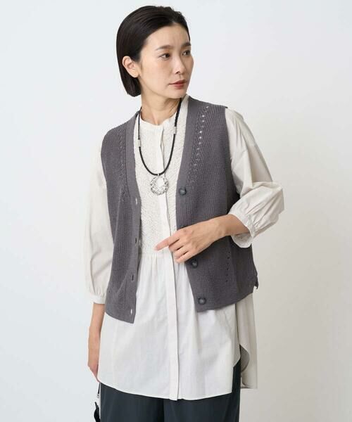 GEORGES RECH / ジョルジュ・レッシュ シャツ・ブラウス | バンドカラーシャーリングコットン7分袖ブラウス | 詳細5