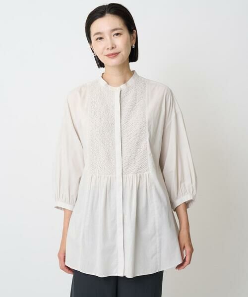 GEORGES RECH / ジョルジュ・レッシュ シャツ・ブラウス | バンドカラーシャーリングコットン7分袖ブラウス | 詳細6