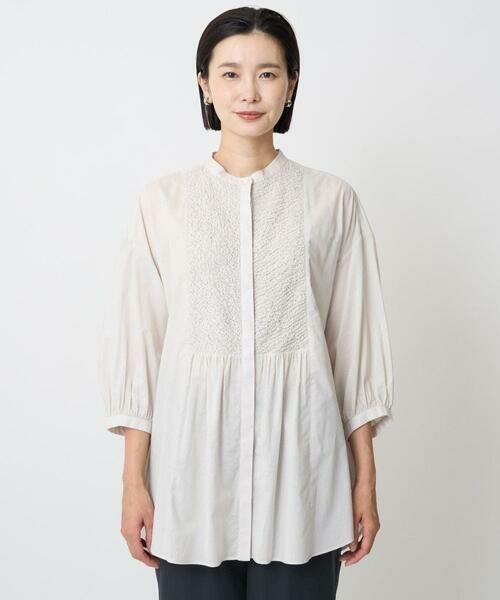 GEORGES RECH / ジョルジュ・レッシュ シャツ・ブラウス | バンドカラーシャーリングコットン7分袖ブラウス | 詳細7