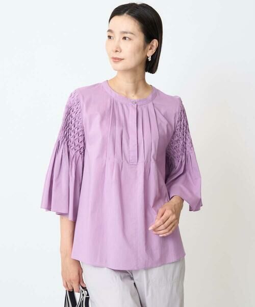 GEORGES RECH / ジョルジュ・レッシュ シャツ・ブラウス | ハンドスモッキング6分袖フレアブラウス | 詳細1