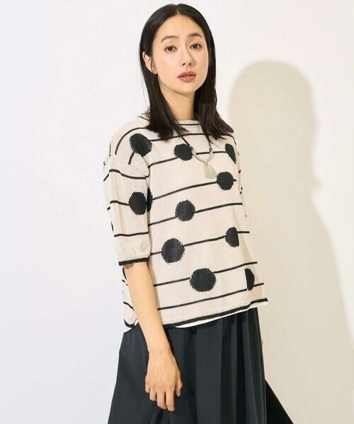 GEORGES RECH/ジョルジュ・レッシュ ペーパーヤーンドット5分袖ニット アイボリー系 M