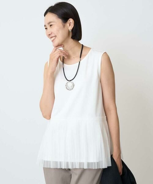 GEORGES RECH/ジョルジュ・レッシュ [接触冷感/遮熱]チュールプリーツタンクトップ ホワイト M