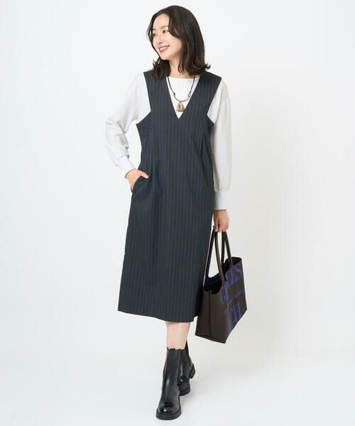 GEORGES RECH / ジョルジュ・レッシュ ロング・マキシ丈スカート | ストライプVネックジャンパースカート | 詳細15