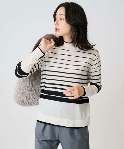 GEORGES RECH/ジョルジュ・レッシュ [アンサンブル対応]ウォッシャブルウールハイネックニット ホワイト系(ボーダー) M