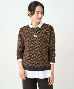 GEORGES RECH / ジョルジュ・レッシュ ニット・セーター | [日本製]配色デザイン8分袖ジャージーニット